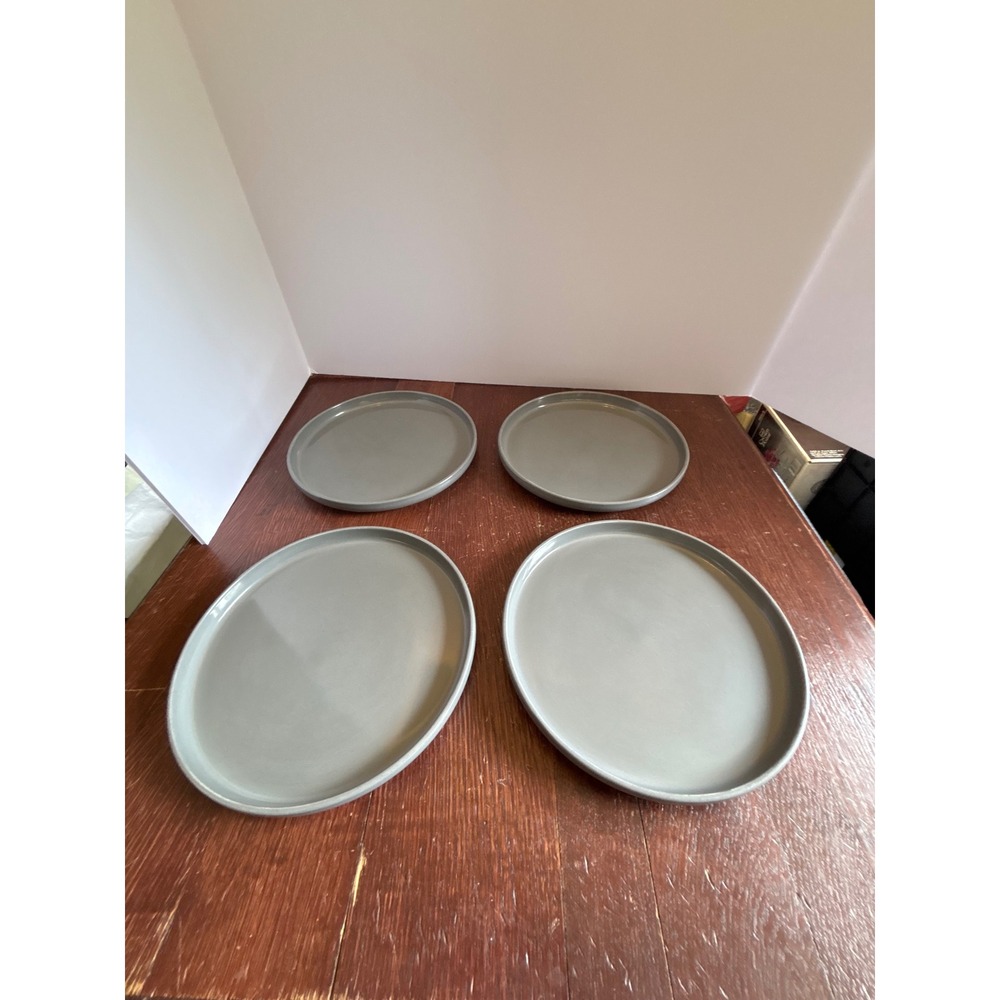 Famiware Matte Gray Stoneware Salad Plates Set of 4 Modern Minimalist 8 Inch